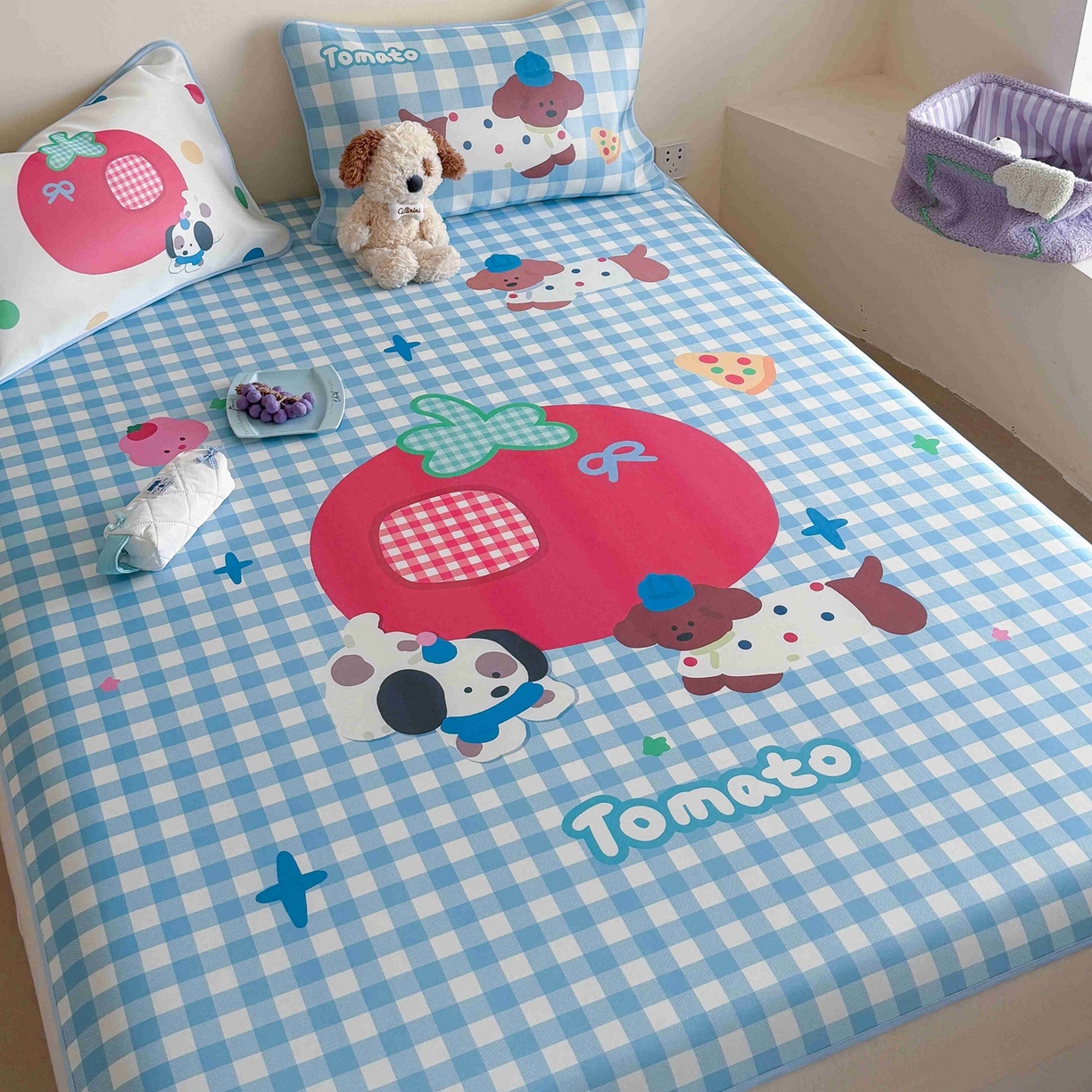 91家纺网 家纺一手货源 找家纺 美乐迪家纺 2026新款大版水光冰丝凉席席子凉席 狗狗番茄屋