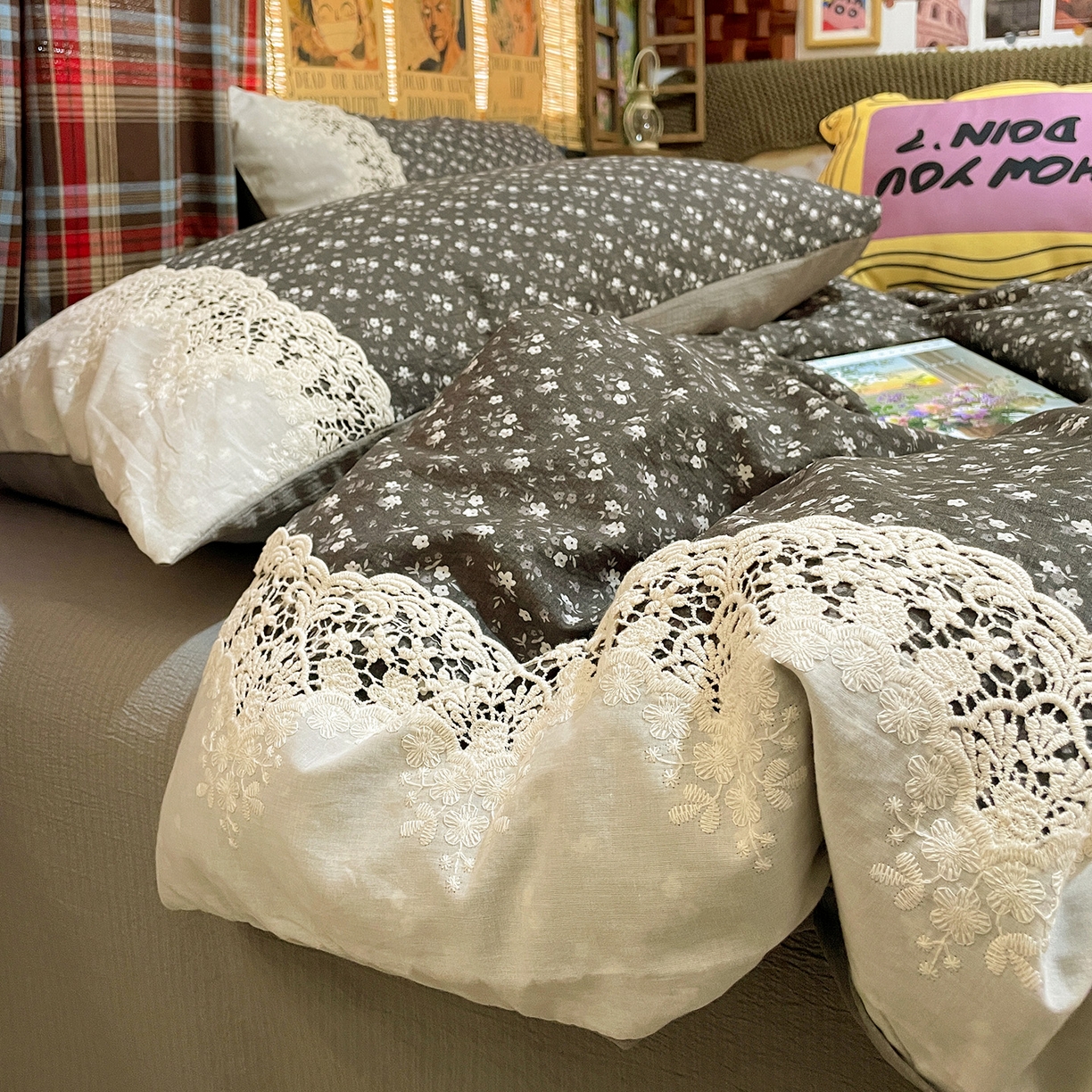 91家纺网 家纺一手货源 找家纺 水墨江南 2026新款甜美复古花边四件套 复古花边-青岚