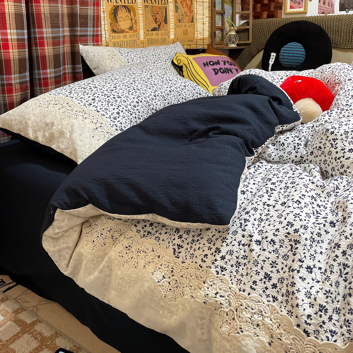 91家纺网 家纺一手货源 找家纺 水墨江南 2026新款甜美复古花边四件套 复古花边-烟青