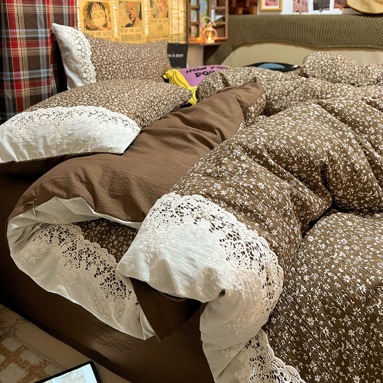 91家纺网 家纺一手货源 找家纺 水墨江南 2026新款甜美复古花边四件套 复古花边-芷棕