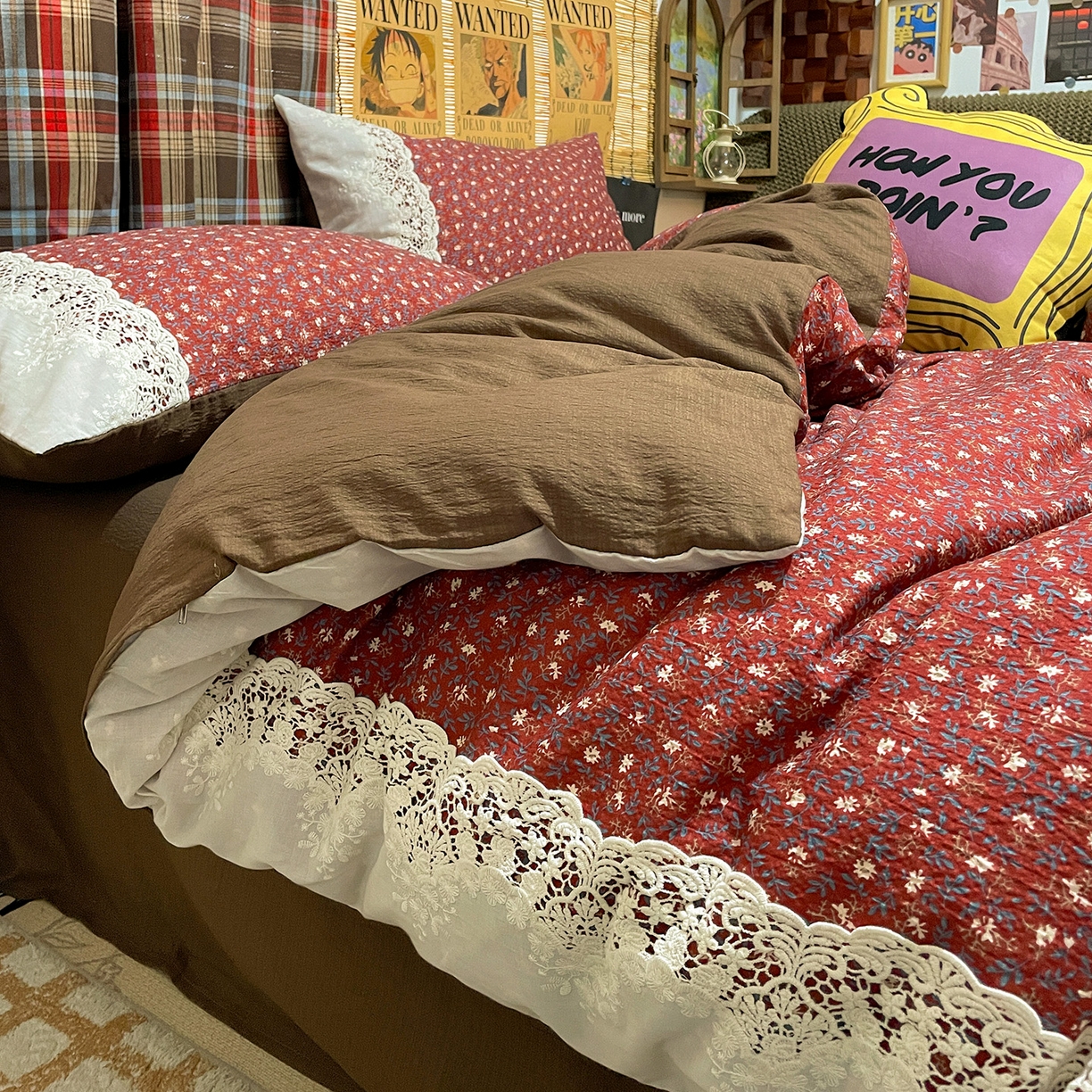 91家纺网 家纺一手货源 找家纺 水墨江南 2026新款甜美复古花边四件套 复古花边-樱绯