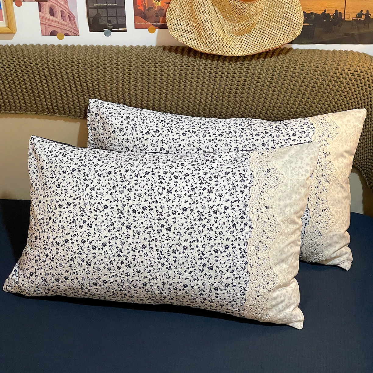 91家纺网 家纺一手货源 找家纺 水墨江南 2026新款甜美复古花边四件套 复古花边-烟青