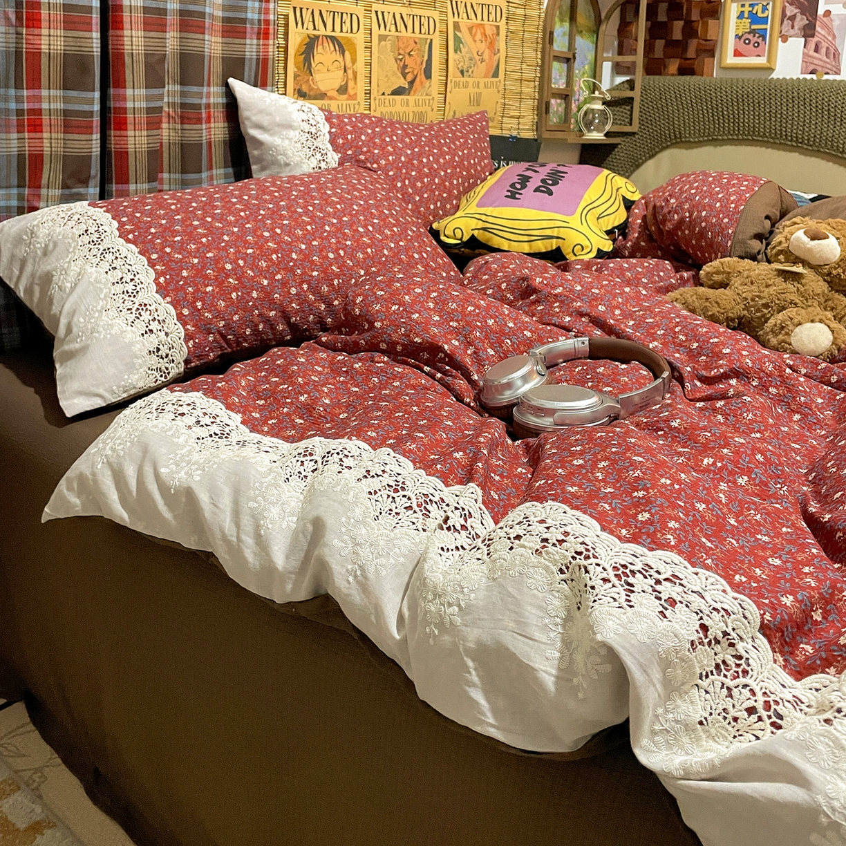 91家纺网 家纺一手货源 找家纺 水墨江南 2026新款甜美复古花边四件套 复古花边-樱绯