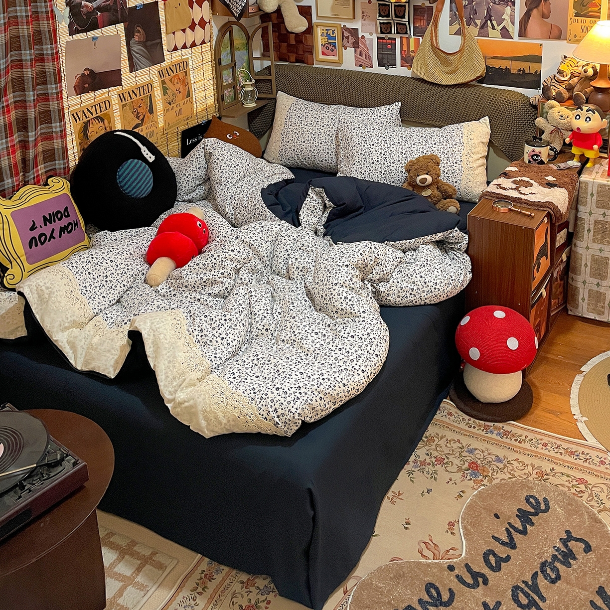 91家纺网 家纺一手货源 找家纺 水墨江南 2026新款甜美复古花边四件套 复古花边-烟青