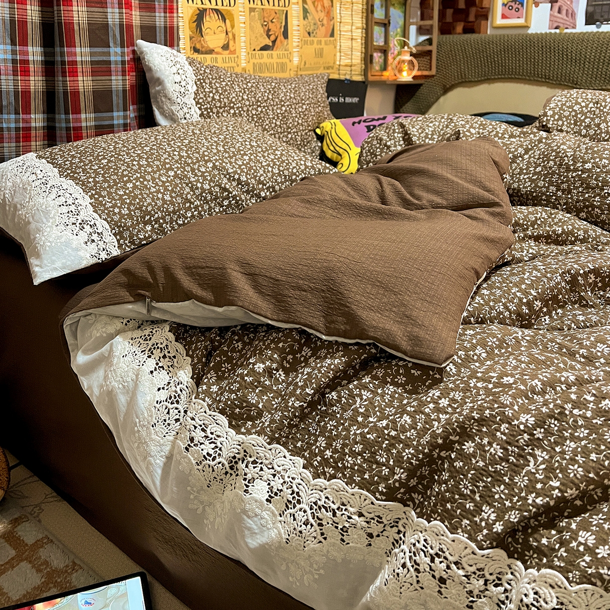 91家纺网 家纺一手货源 找家纺 水墨江南 2026新款甜美复古花边四件套 复古花边-芷棕