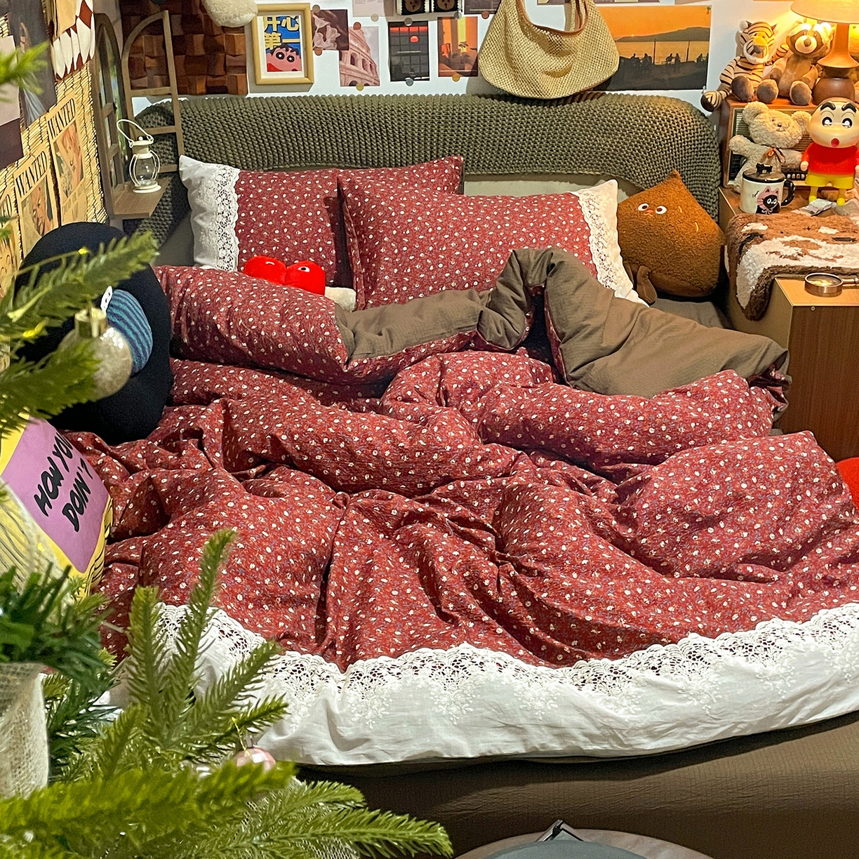 91家纺网 家纺一手货源 找家纺 水墨江南 2026新款甜美复古花边四件套 复古花边-樱绯