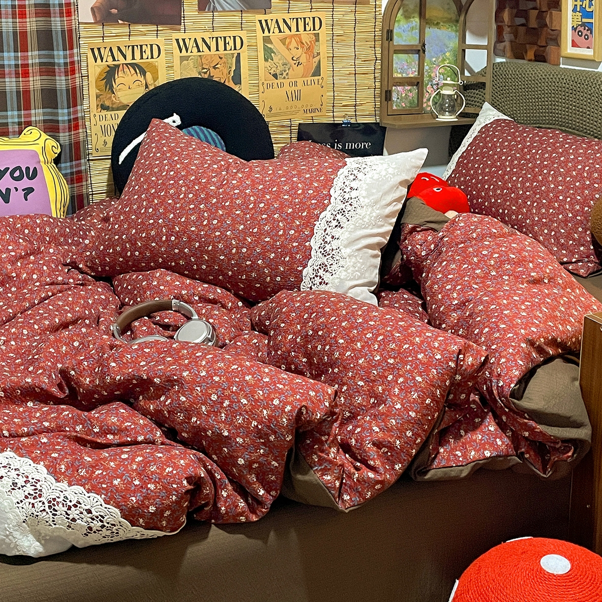 91家纺网 家纺一手货源 找家纺 水墨江南 2026新款甜美复古花边四件套 复古花边-樱绯