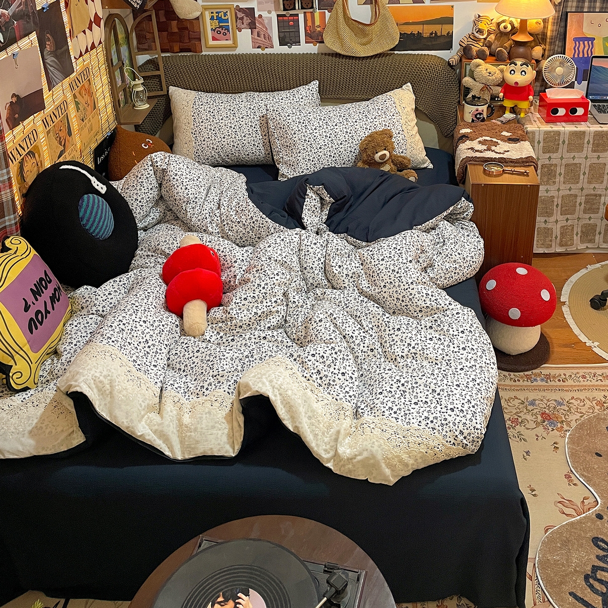 91家纺网 家纺一手货源 找家纺 水墨江南 2026新款甜美复古花边四件套 复古花边-烟青