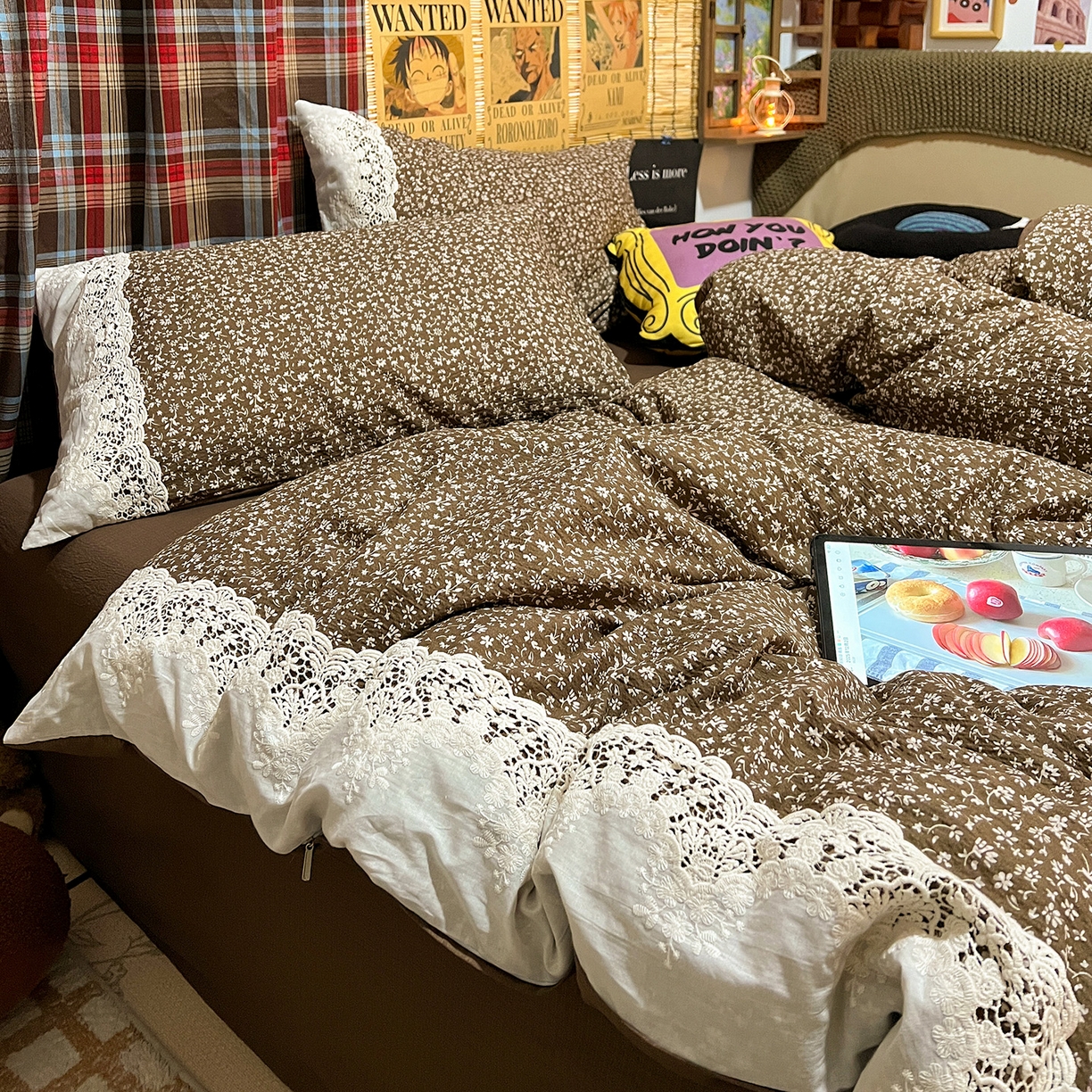水墨江南 2026新款甜美复古花边四件套 复古花边-芷棕