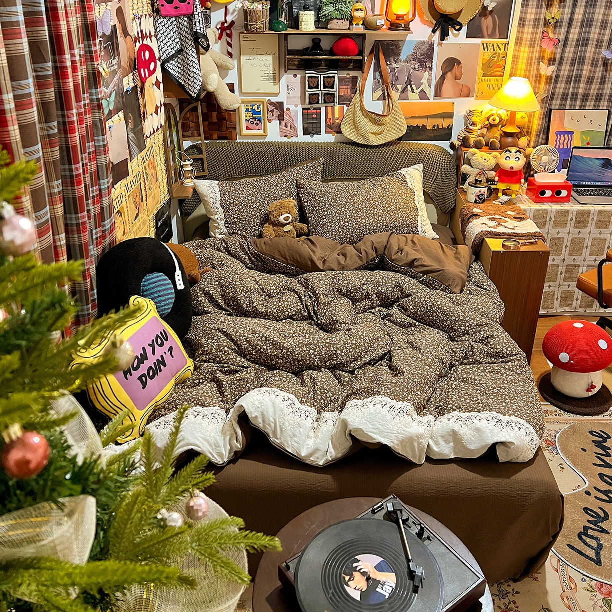 91家纺网 家纺一手货源 找家纺 水墨江南 2026新款甜美复古花边四件套 复古花边-芷棕