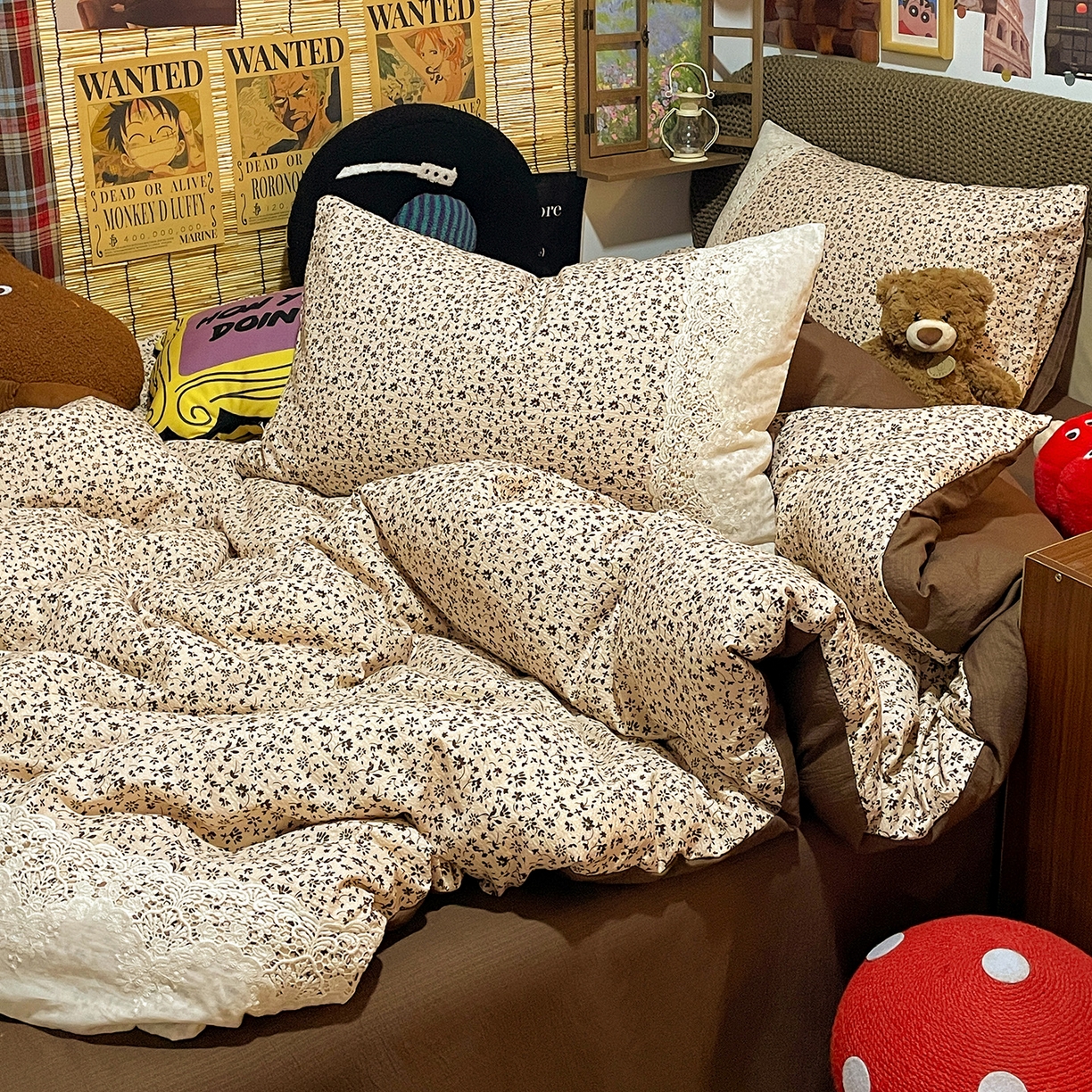 91家纺网 家纺一手货源 找家纺 水墨江南 2026新款甜美复古花边四件套 复古花边-浅棠