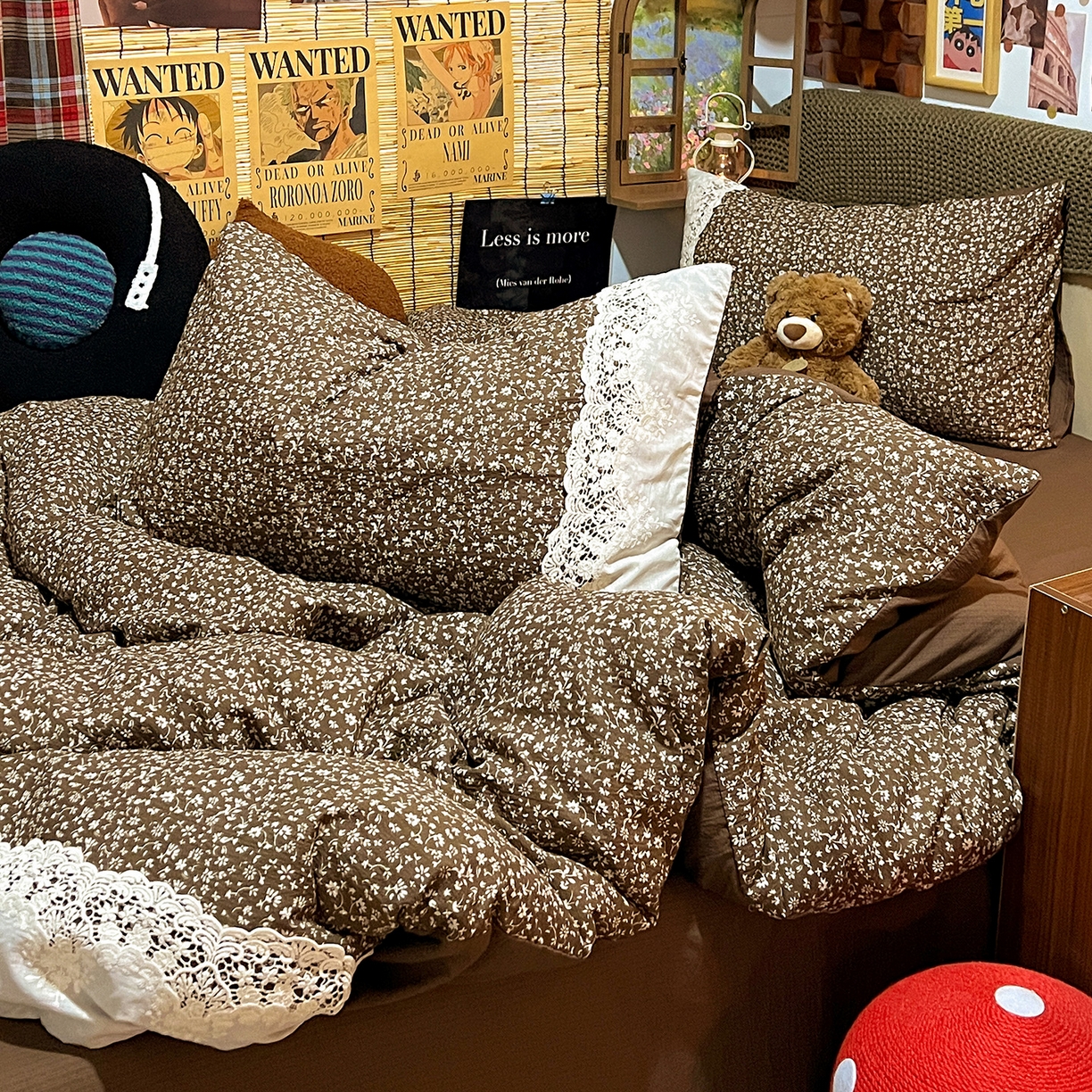 91家纺网 家纺一手货源 找家纺 水墨江南 2026新款甜美复古花边四件套 复古花边-芷棕