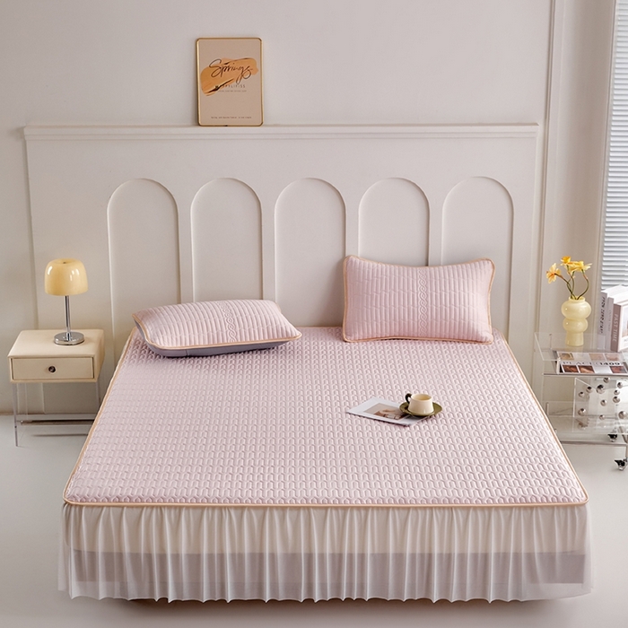 羽梦家纺 2026新款冰柔丝乳胶床裙款凉席柔云粉