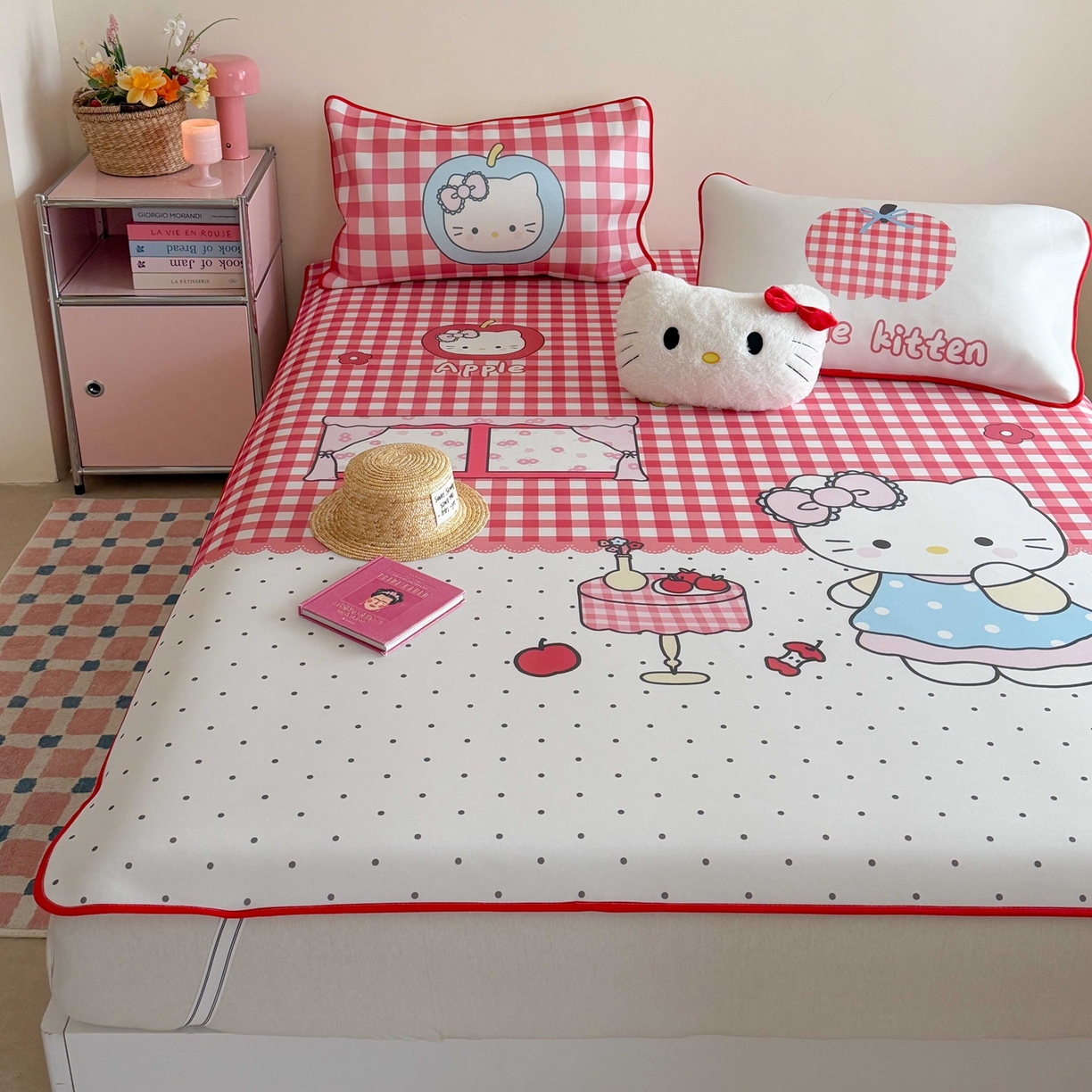 91家纺网 家纺一手货源 找家纺 美乐迪家纺 2026新款大版水光冰丝凉席席子凉席 苹果猫猫