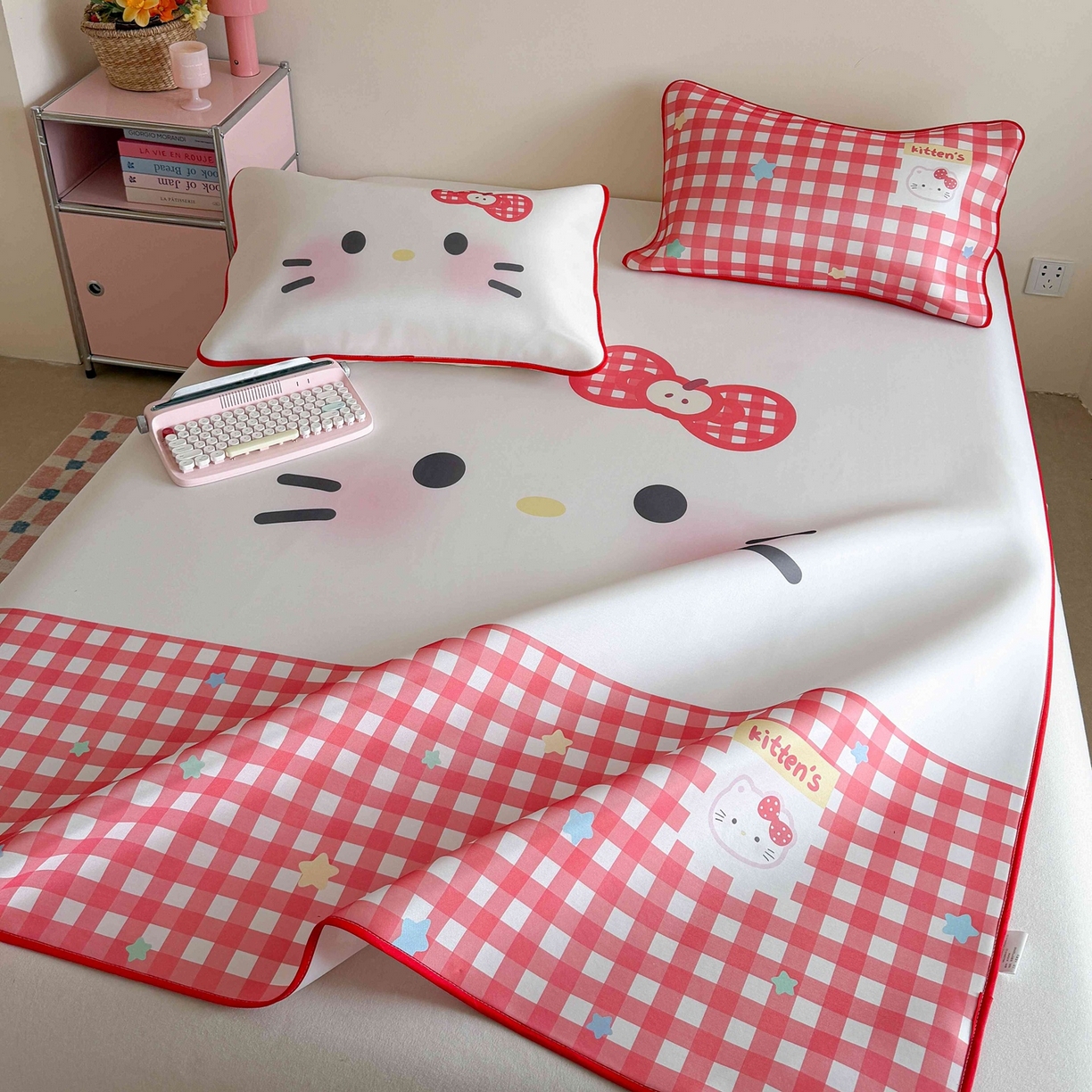 91家纺网 家纺一手货源 找家纺 美乐迪家纺 2026新款大版水光冰丝凉席席子凉席 大脸猫