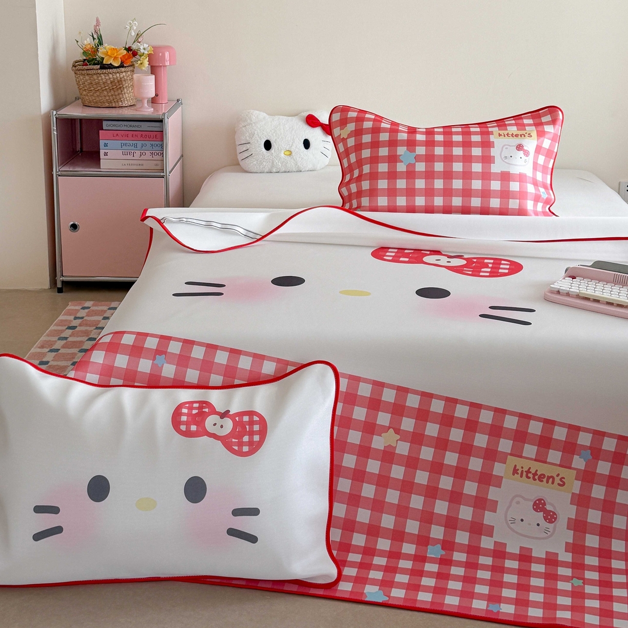 91家纺网 家纺一手货源 找家纺 美乐迪家纺 2026新款大版水光冰丝凉席席子凉席 大脸猫