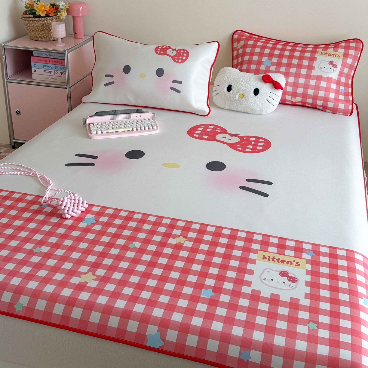 91家纺网 家纺一手货源 找家纺 美乐迪家纺 2026新款大版水光冰丝凉席席子凉席 大脸猫