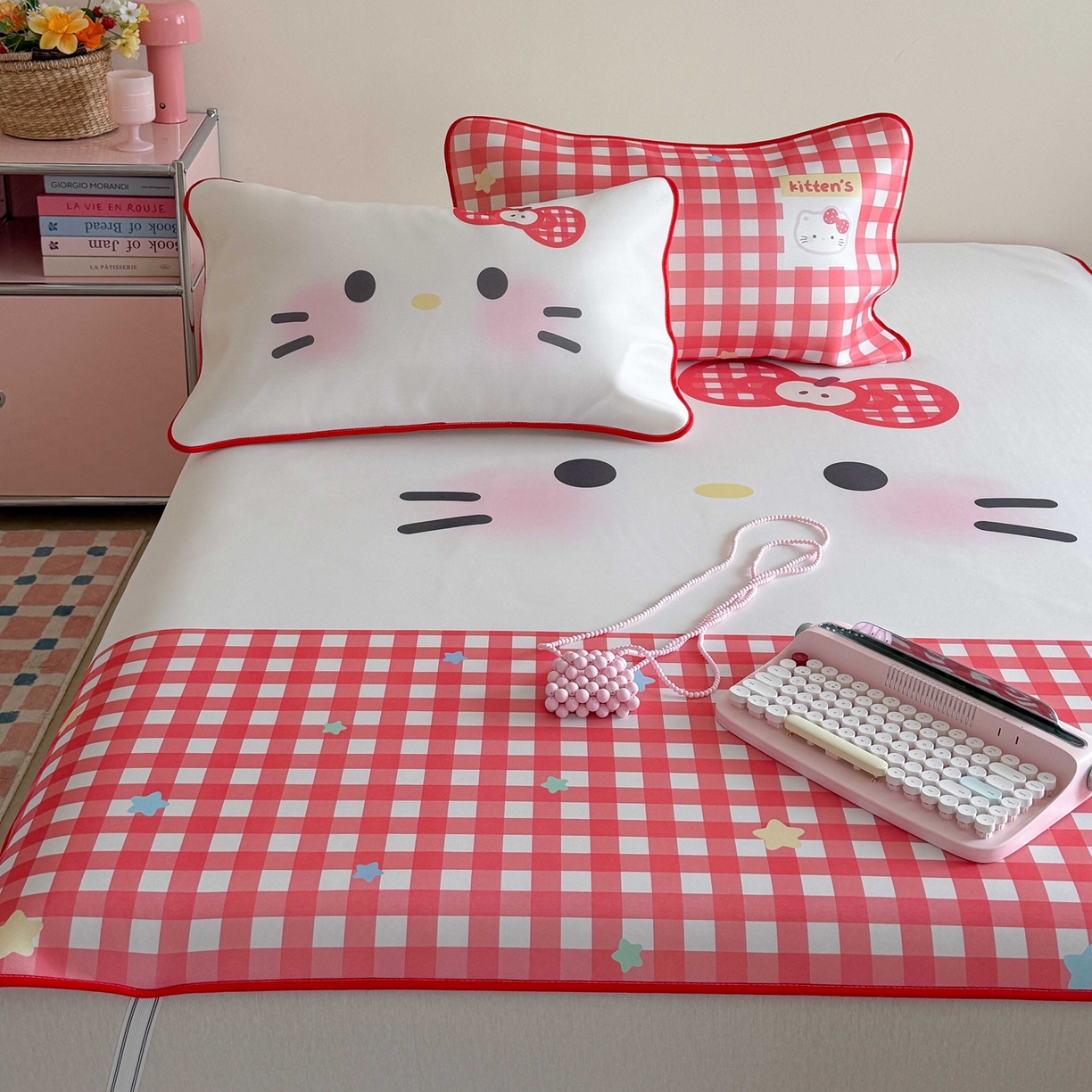 91家纺网 家纺一手货源 找家纺 美乐迪家纺 2026新款大版水光冰丝凉席席子凉席 大脸猫