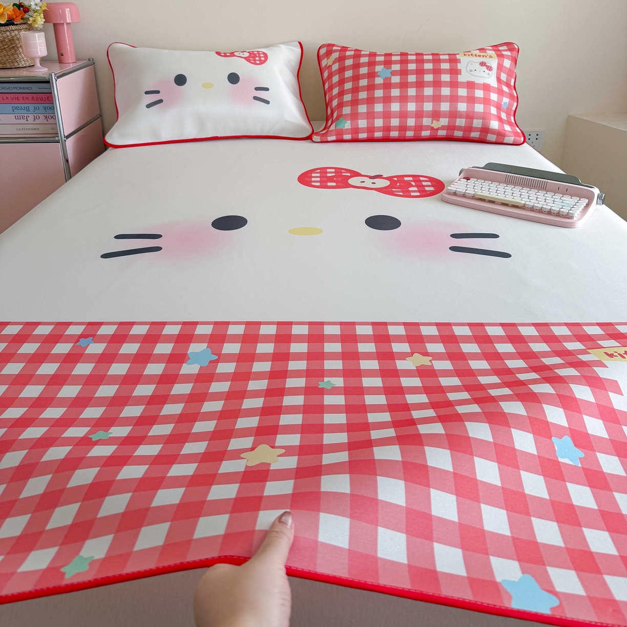 91家纺网 家纺一手货源 找家纺 美乐迪家纺 2026新款大版水光冰丝凉席席子凉席 大脸猫