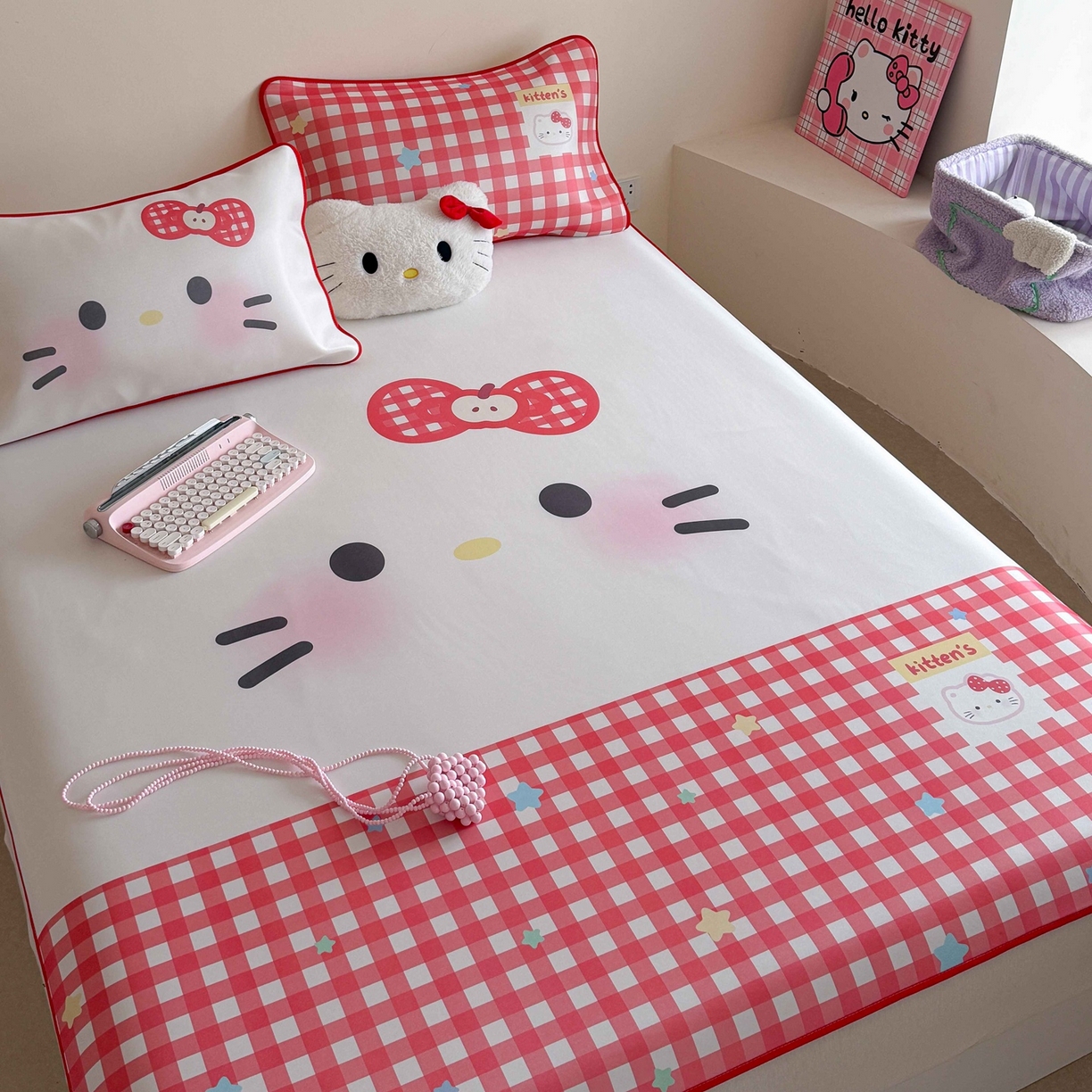 91家纺网 家纺一手货源 找家纺 美乐迪家纺 2026新款大版水光冰丝凉席席子凉席 大脸猫