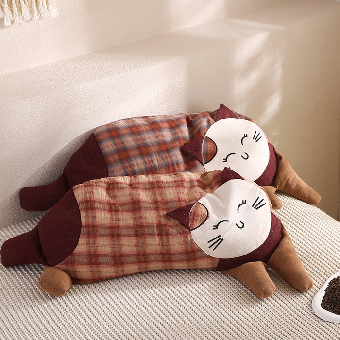 蔻眠 双层纱可爱猫卡通荞麦护颈枕芯儿童学生成人枕头 主图