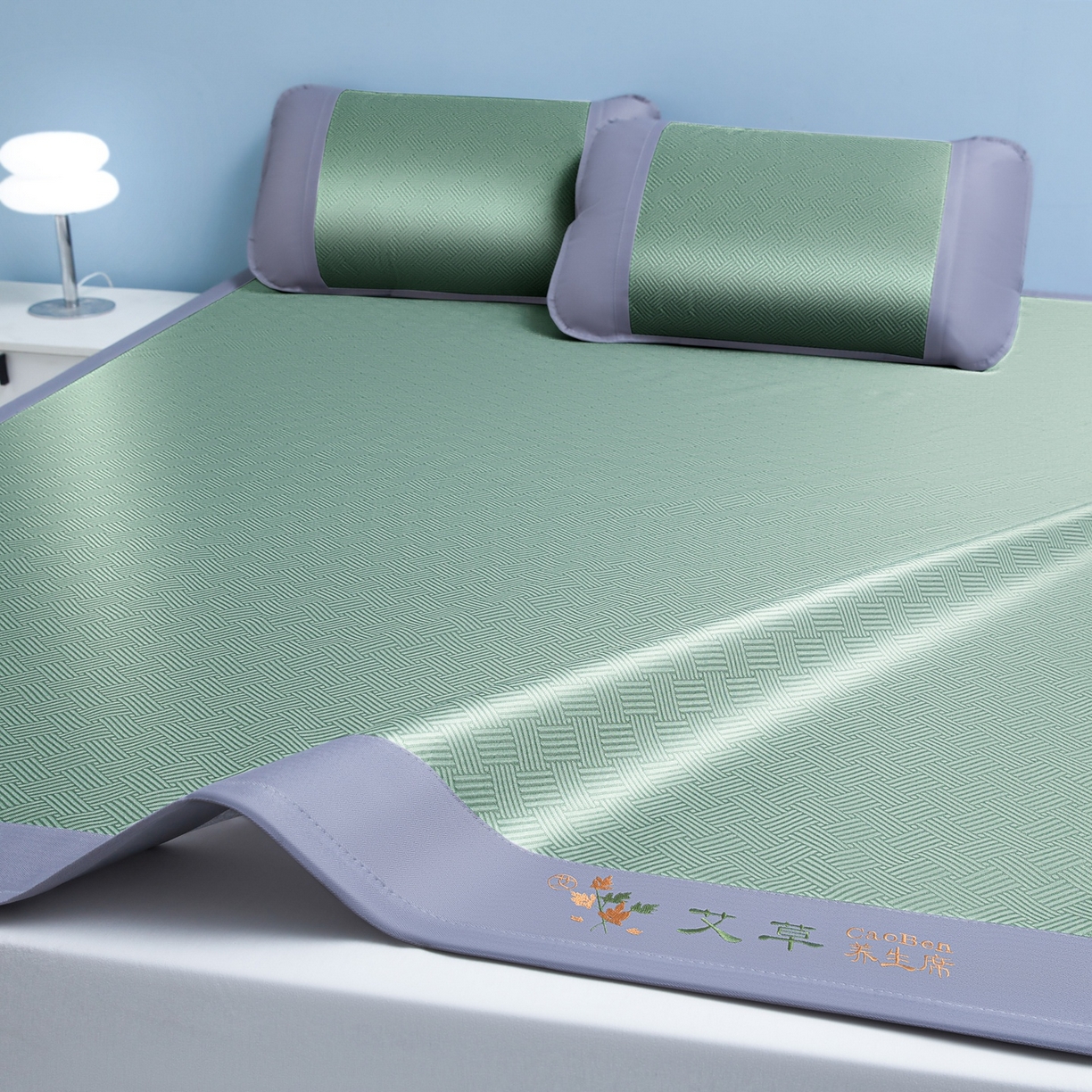 91家纺网 家纺一手货源 找家纺 席之家 2026新款可机洗水洗艾草凉感冰丝高精密碳光软席席子凉席 绿色