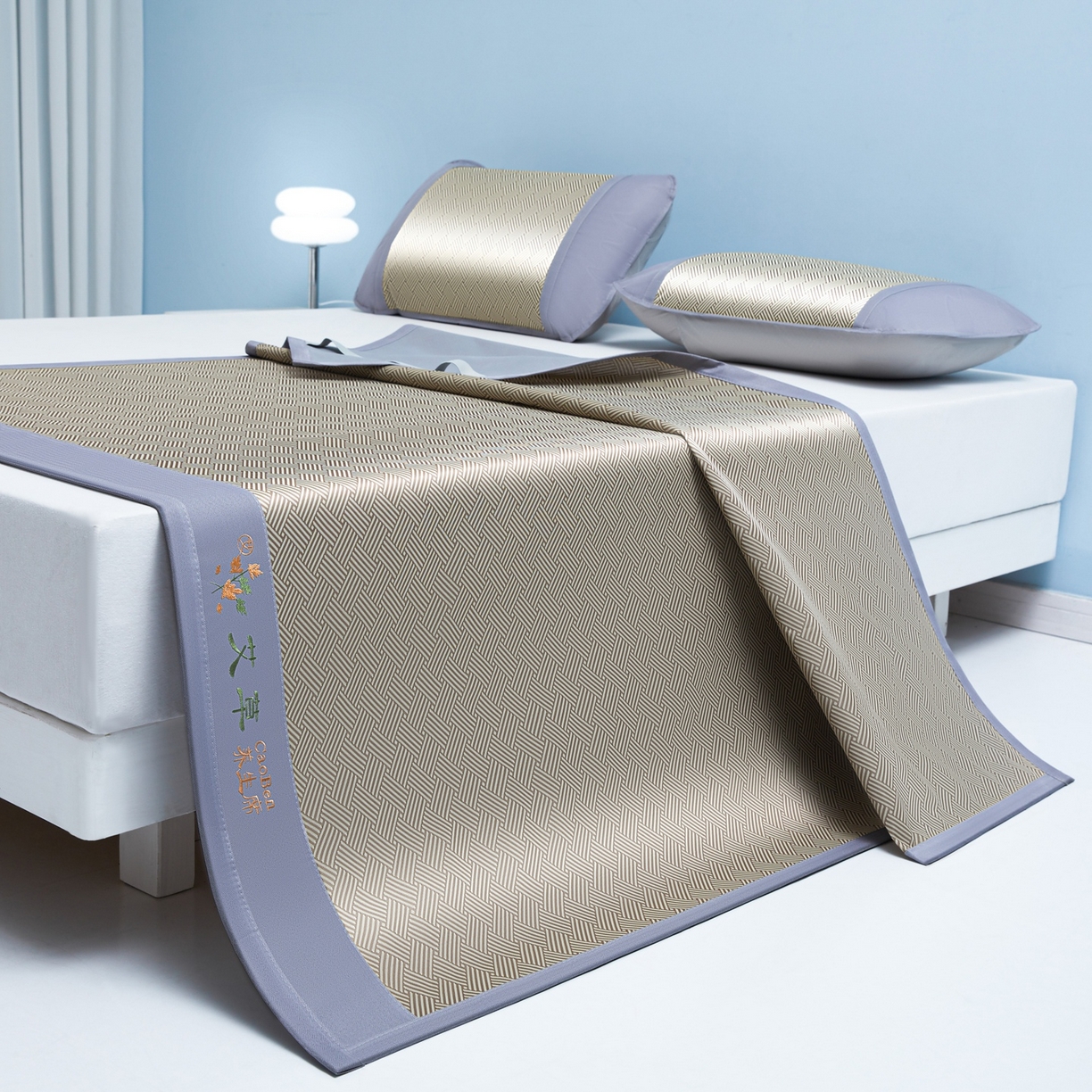 91家纺网 家纺一手货源 找家纺 席之家 2026新款可机洗水洗艾草凉感冰丝高精密碳光软席席子凉席 咖色