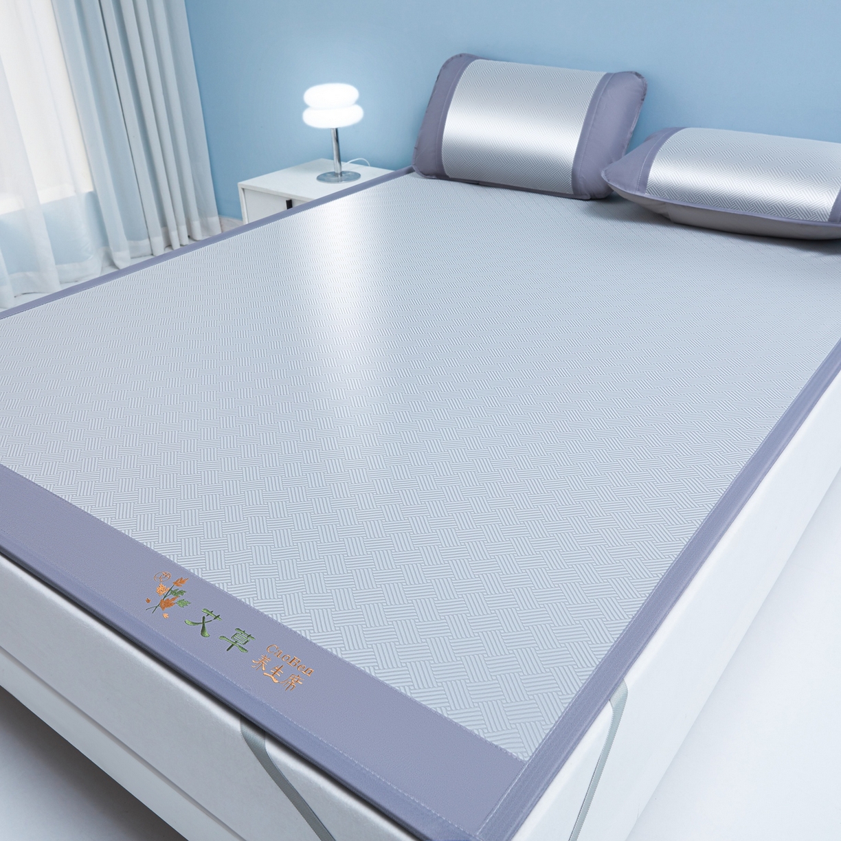 91家纺网 家纺一手货源 找家纺 席之家 2026新款可机洗水洗艾草凉感冰丝高精密碳光软席席子凉席 灰色