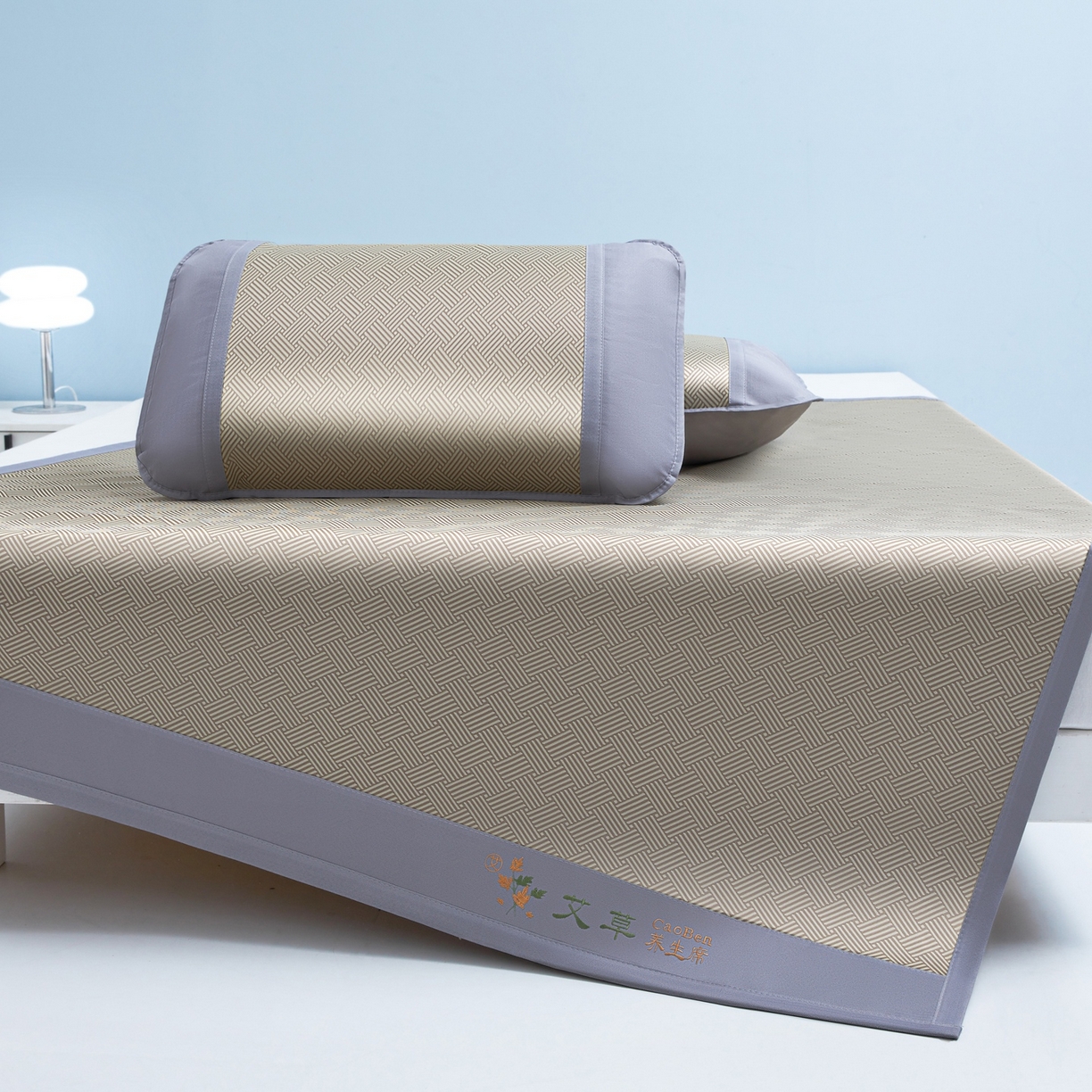 91家纺网 家纺一手货源 找家纺 席之家 2026新款可机洗水洗艾草凉感冰丝高精密碳光软席席子凉席 咖色