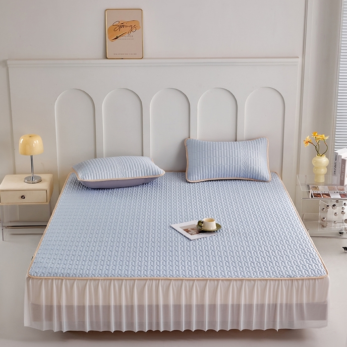 羽梦家纺 2026新款冰柔丝乳胶床裙款凉席淡蓝色