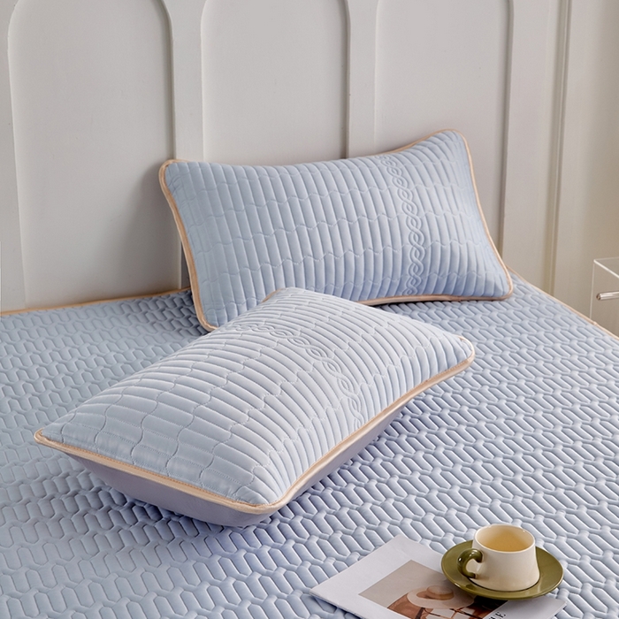 91家纺网 家纺一手货源 找家纺 羽梦家纺 2026新款冰柔丝乳胶床裙款凉席淡蓝色