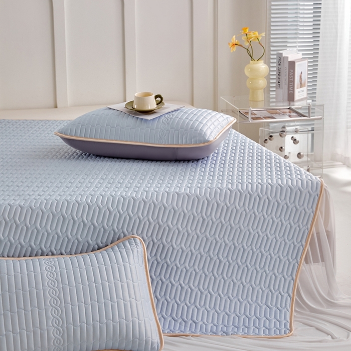 91家纺网 家纺一手货源 找家纺 羽梦家纺 2026新款冰柔丝乳胶床裙款凉席淡蓝色