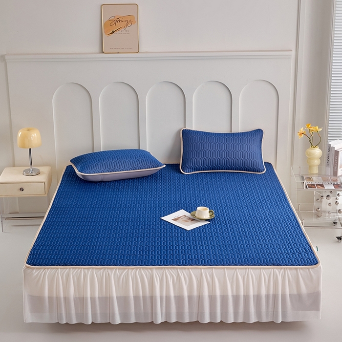 羽梦家纺 2026新款冰柔丝乳胶床裙款凉席深睡蓝