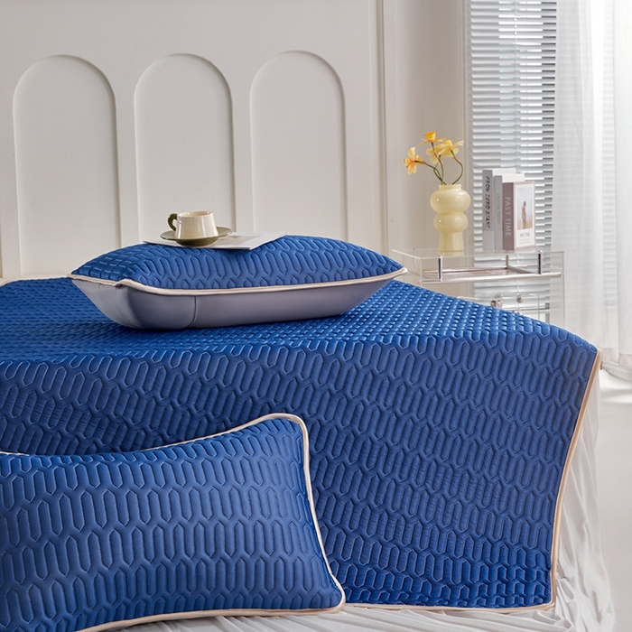 91家纺网 家纺一手货源 找家纺 羽梦家纺 2026新款冰柔丝乳胶床裙款凉席深睡蓝