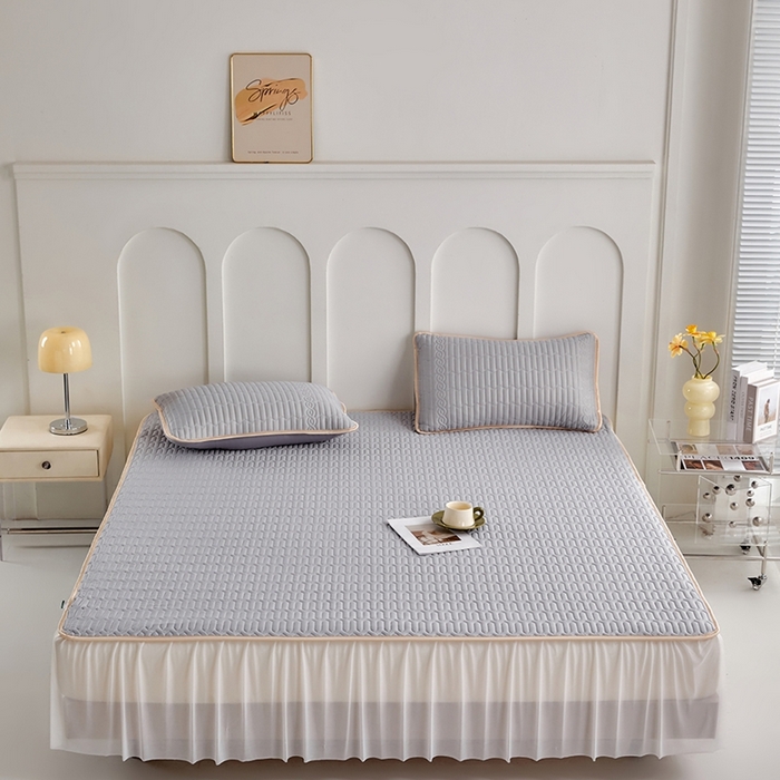 羽梦家纺 2026新款冰柔丝乳胶床裙款凉席青空灰