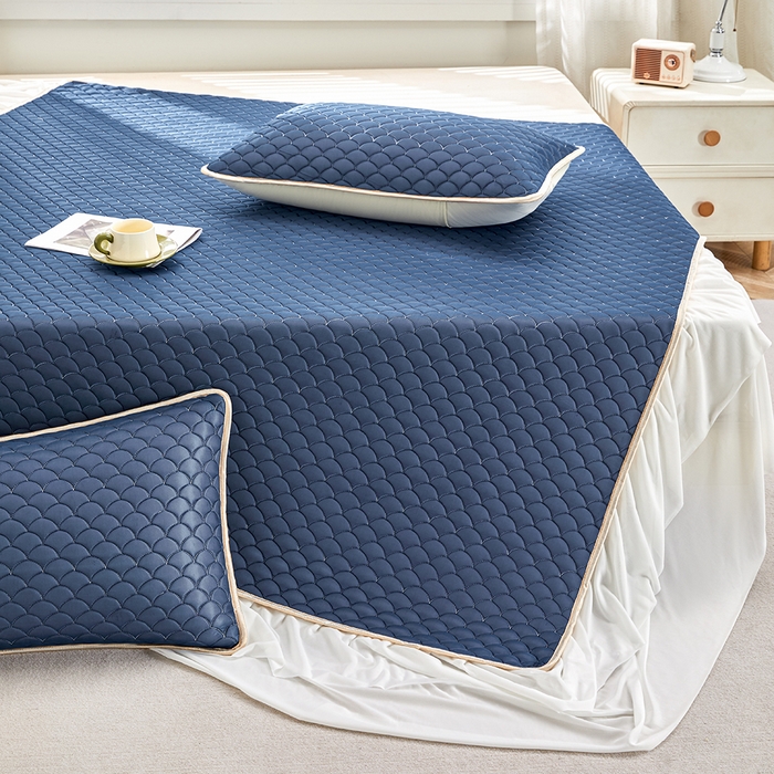 91家纺网 家纺一手货源 找家纺 羽梦家纺 2026新款硅胶床裙款凉席席子 深睡蓝