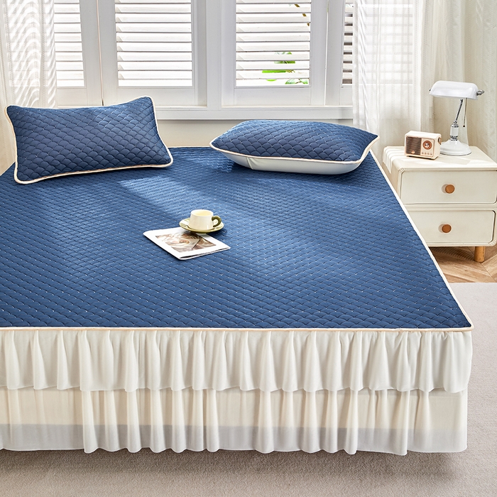 91家纺网 家纺一手货源 找家纺 羽梦家纺 2026新款硅胶床裙款凉席席子 深睡蓝