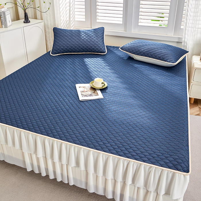 91家纺网 家纺一手货源 找家纺 羽梦家纺 2026新款硅胶床裙款凉席席子 深睡蓝