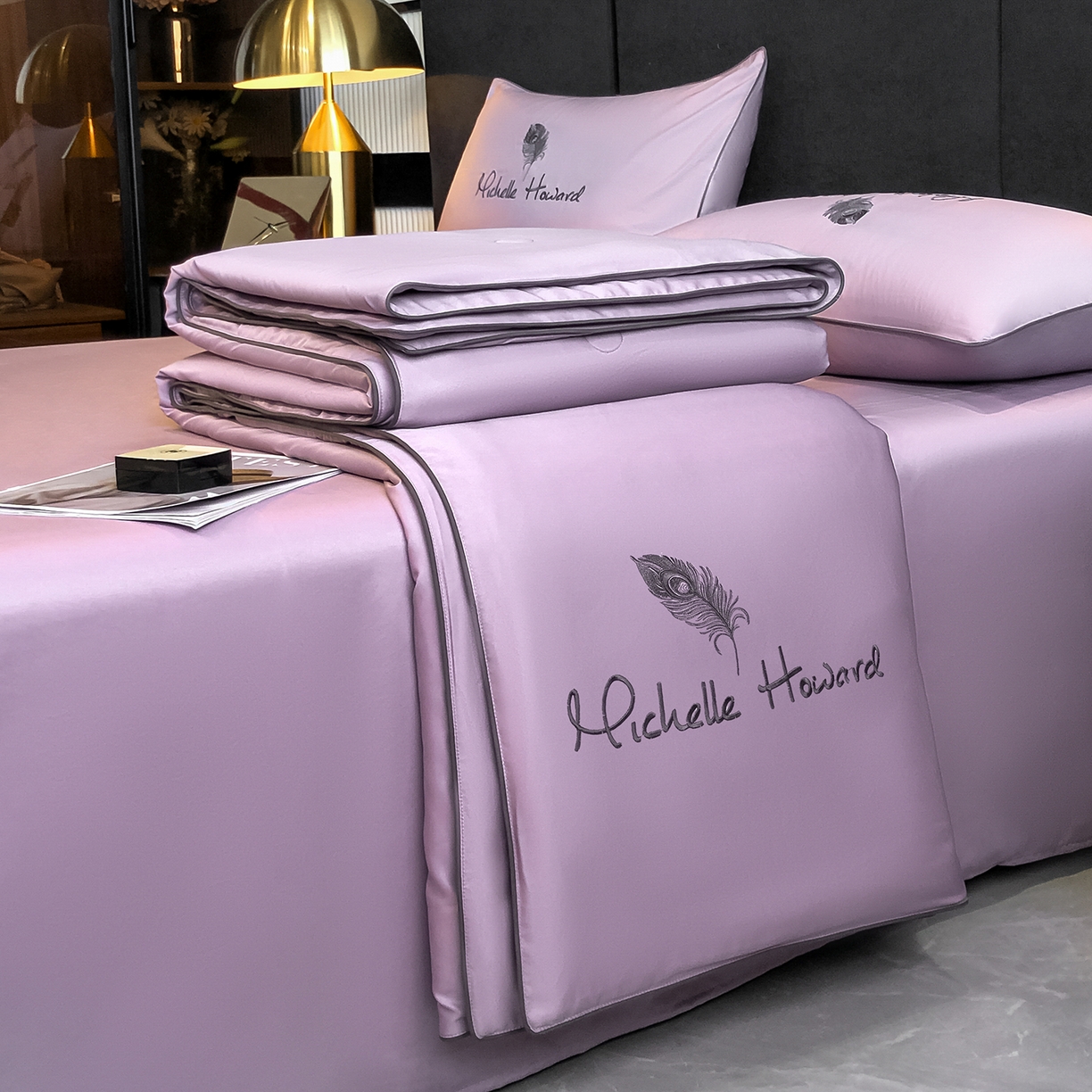 91家纺网 家纺一手货源 找家纺 （总）吾秀家居 2026新款双拼及羽毛刺绣夏被夏凉被空调被四件套-柔羽