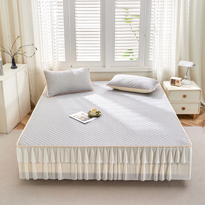 羽梦家纺 2026新款硅胶床裙款凉席席子 青空灰