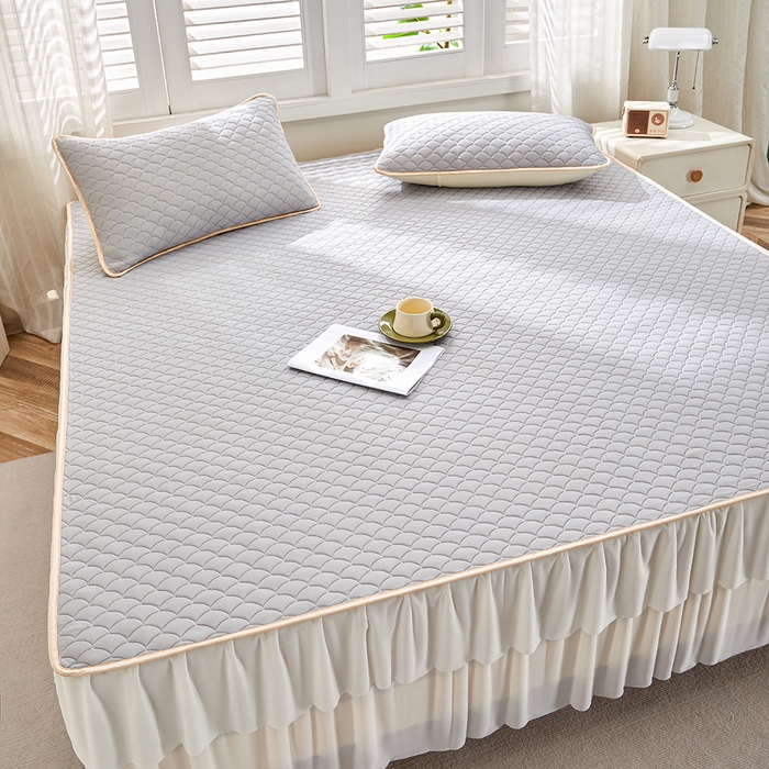 91家纺网 家纺一手货源 找家纺 羽梦家纺 2026新款硅胶床裙款凉席席子 青空灰