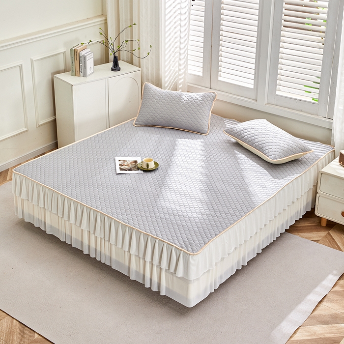 91家纺网 家纺一手货源 找家纺 羽梦家纺 2026新款硅胶床裙款凉席席子 青空灰