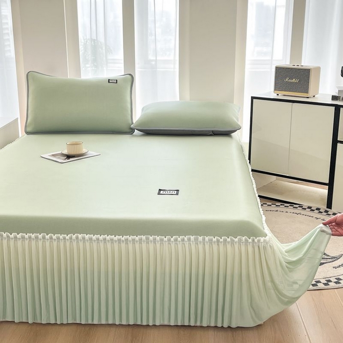 91家纺网 家纺一手货源 找家纺 子曰 2026新款PE小清新凉席床裙款 小清新-绿