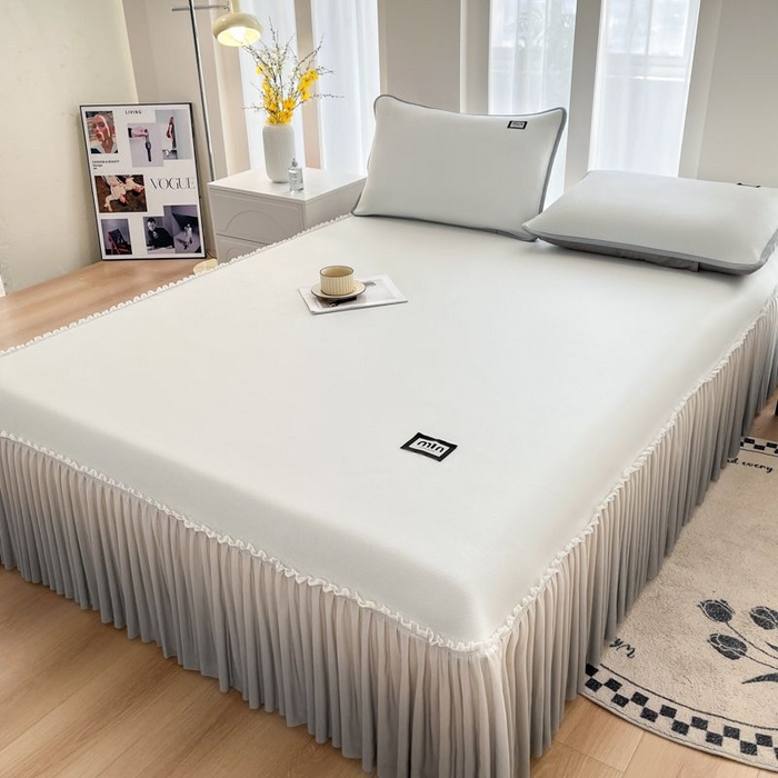 91家纺网 家纺一手货源 找家纺 子曰 2026新款PE小清新凉席床裙款 小清新-白