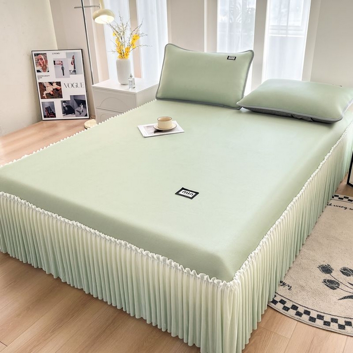 91家纺网 家纺一手货源 找家纺 子曰 2026新款PE小清新凉席床裙款 小清新-绿