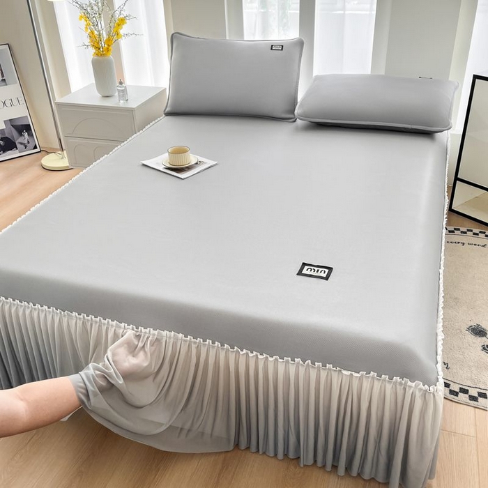 91家纺网 家纺一手货源 找家纺 子曰 2026新款PE小清新凉席床裙款 小清新-灰