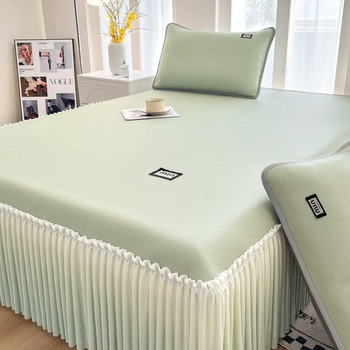 91家纺网 家纺一手货源 找家纺 子曰 2026新款PE小清新凉席床裙款 小清新-绿