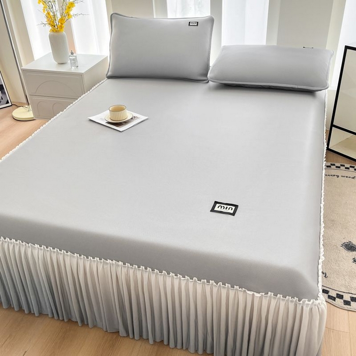 91家纺网 家纺一手货源 找家纺 子曰 2026新款PE小清新凉席床裙款 小清新-灰