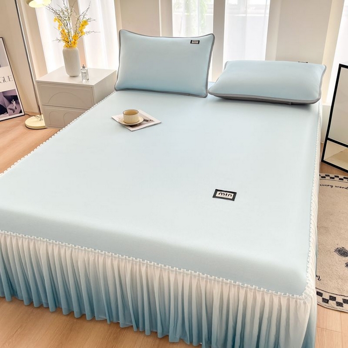 91家纺网 家纺一手货源 找家纺 子曰 2026新款PE小清新凉席床裙款 小清新-天蓝