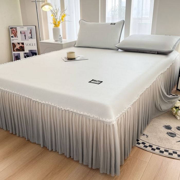 91家纺网 家纺一手货源 找家纺 子曰 2026新款PE小清新凉席床裙款 小清新-白